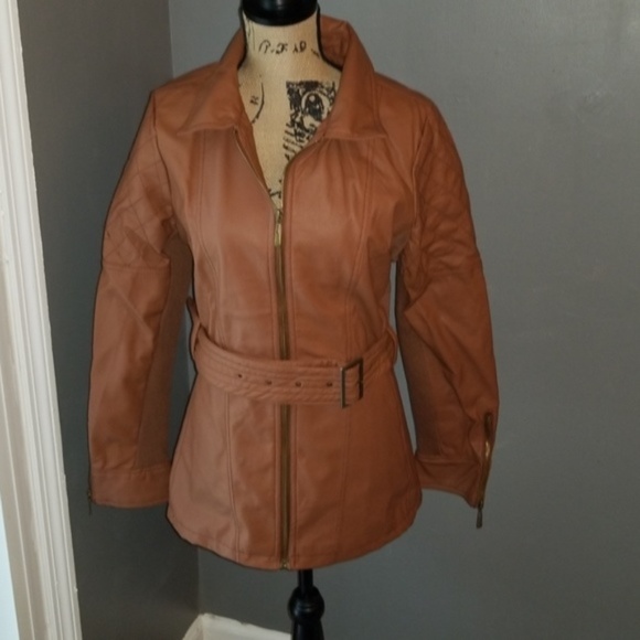 Therapy Jackets & Blazers - Therapy Vegan Tan Leather Jacket Belt (NWT)